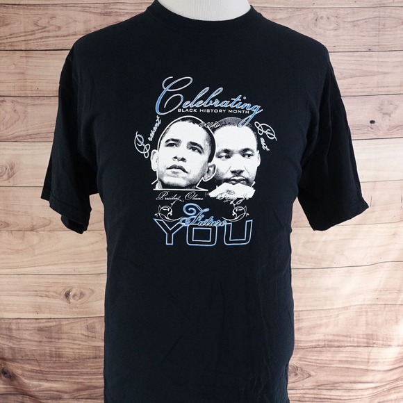 CELEBRATING BLACK HISTORY MONTH MARTIN LUTHER KING BARACK OBAMA TSHIRT XL - Picture 1 of 6